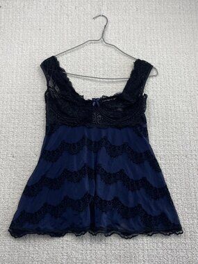 Y2K Coquette Lace Babydoll Top Lingerie Sheer Sexy Grunge Witchy Romantic Sz M